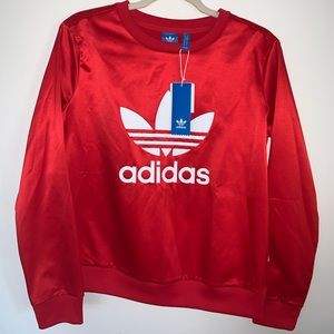 Red satin adidas crew neck
